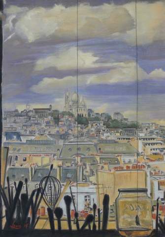 Montmartre et pinceaux, pastel sur technique mixte, 50 x 80 cm, 2014